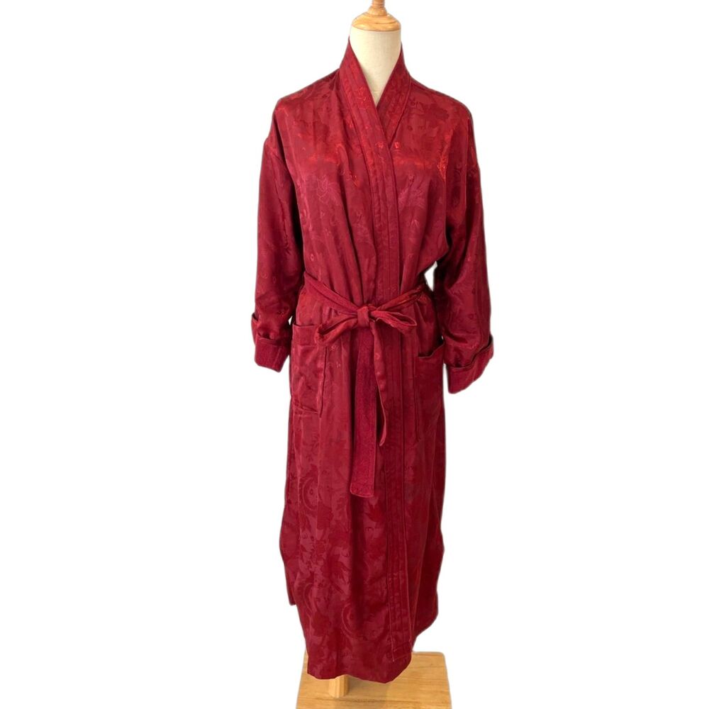 Victoria's Secret Gold Label Vintage Red Robe Terry Lined Satin P/S Belted